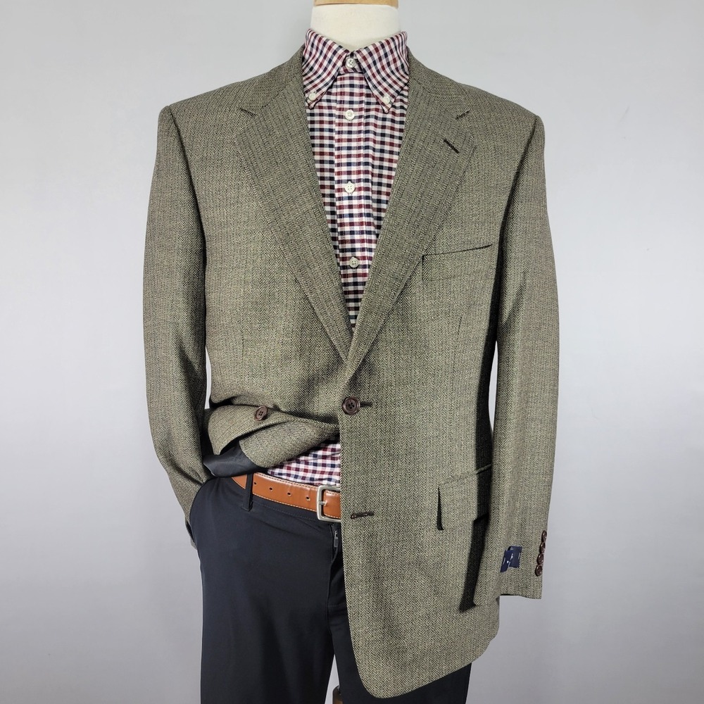 Oak Creek Men's Sport Coat Blazer Two Button‎ Brown Herringbone Worsted Wool 41R